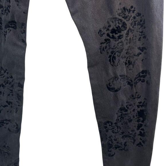 Whimsygoth Dark Romantic Zara Woman Black Jeans Velvet Damask Pattern Slim 6 Y2K - Picture 10 of 15